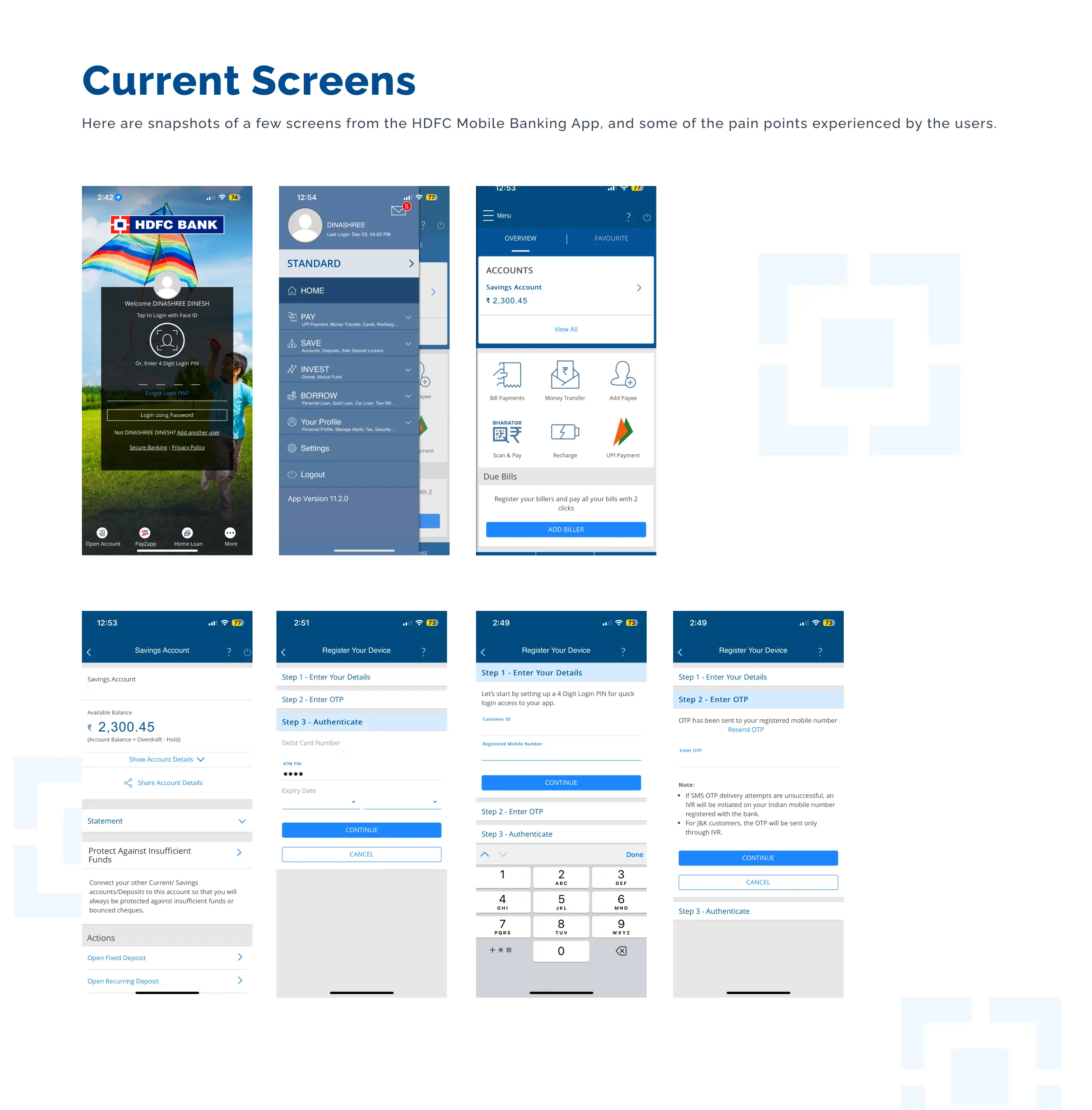 HDFC Bank Redesign - Current Screens